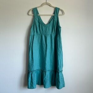 Mossimo 100% Linen Tiered Flounce Hem Dress Aqua Summer Cottage Core XXL